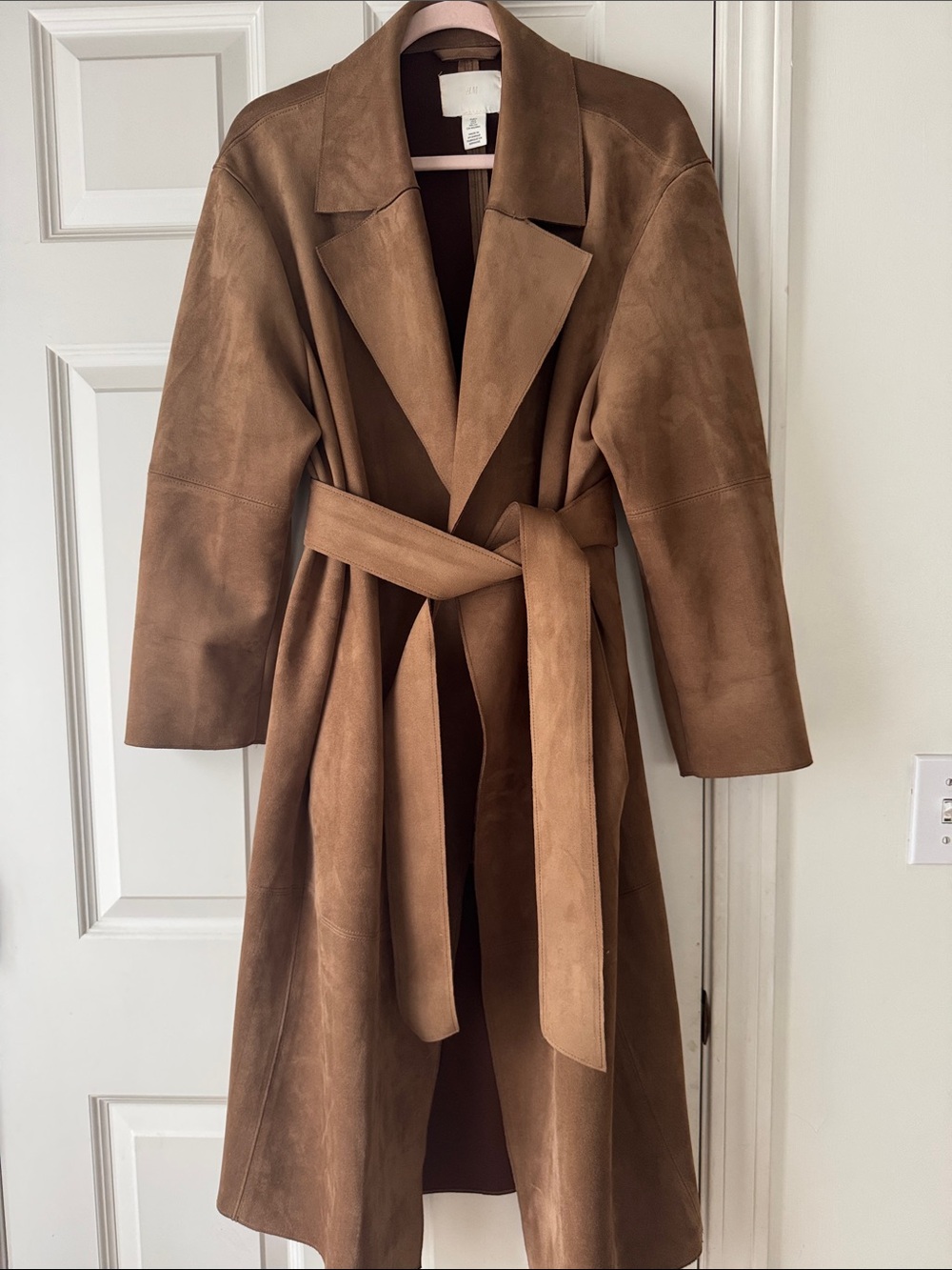 H&M Brown Suede Wrap Trench Coat with Belt